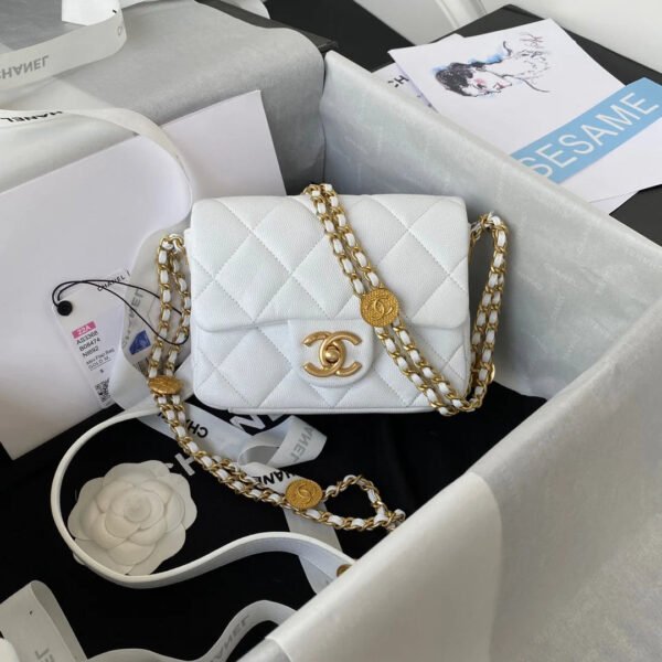 Chanel Mini Flap Bag With Top Handle Gold Hardware White For Women, Women&rsquo;s Handbags, Shoulder Bags 7.9in/20cm AS2431
