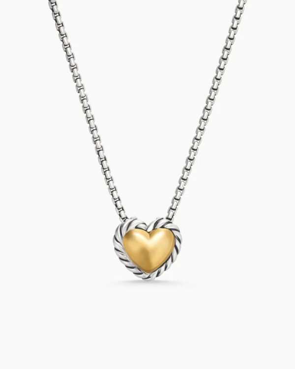 Cable Collectibles&reg; Cookie Classic Heart Necklace Sterling Silver with 18K Yellow Gold, 8.5mm