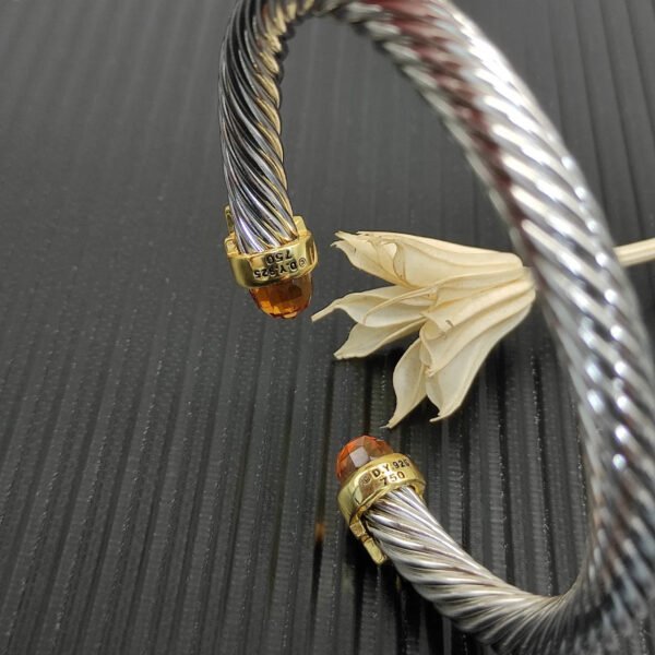 7mm Cable Bracelet with Champagne & Diamond Accents ??Gold Cap