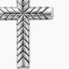 Chevron Cross Pendant Sterling Silver with Black Diamonds