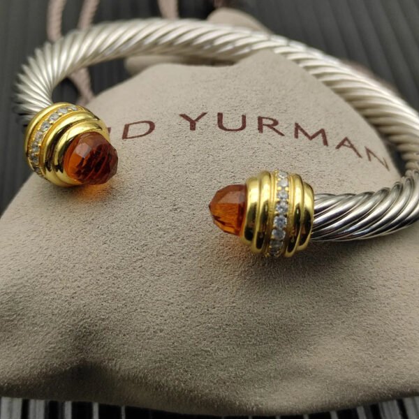 Classic Cablespira&reg; Bracelet Sterling Silver with 14K Yellow Gold,Citrine and Diamonds, 7mm
