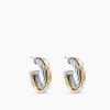 Crossover Hoop Earrings Sterling Silver with 18K Yellow Gold, 17mm