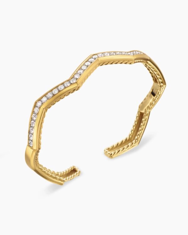 Zig Zag Stax??Cuff Bracelet 18K Yellow Gold with Diamonds, 5mm