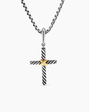 46198BFB-1F5F-D979-090C-381F74A15D45.jpg Petite X Cross Pendant Sterling Silver with 18K Yellow Gold, 19.5mm