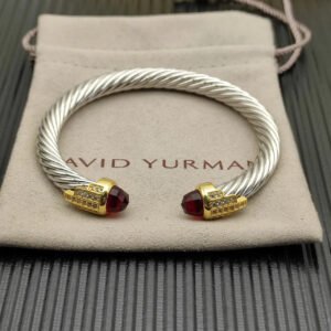 7mm Cable Bracelet with Garnet & Diamond Accents ??Gold Cap