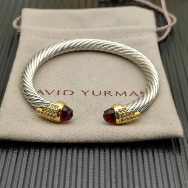 7mm Cable Bracelet with Garnet & Diamond Accents ??Gold Cap