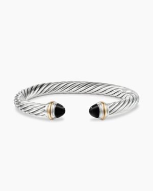 46D03B4C-1069-057D-2F76-BA46FB3629D7.jpg Classic Cable Bracelet Sterling Silver with 14K Yellow Gold and Black Onyx, 7mm