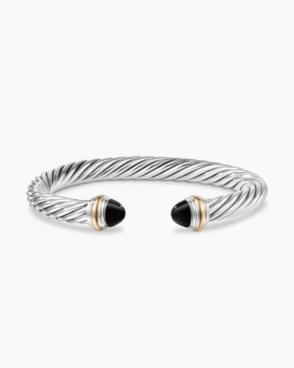 46D03B4C-1069-057D-2F76-BA46FB3629D7.jpg Classic Cable Bracelet Sterling Silver with 14K Yellow Gold and Black Onyx, 7mm