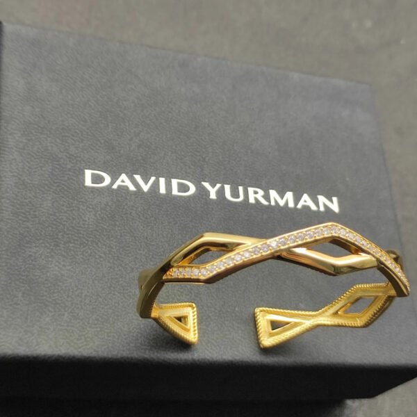 Zig Zag Stax??Two Row Cuff Bracelet Sterling gold with Diamonds, 13mm