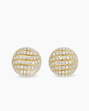 Sculpted Cable Stud Earrings 18K Yellow Gold with Diamonds, 14mm