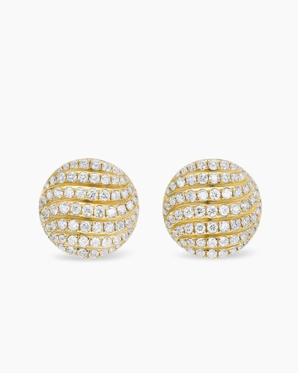 Sculpted Cable Stud Earrings 18K Yellow Gold with Diamonds, 14mm