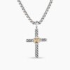 Petite X Cross Necklace Sterling Silver with 14K Yellow Gold, 24mm
