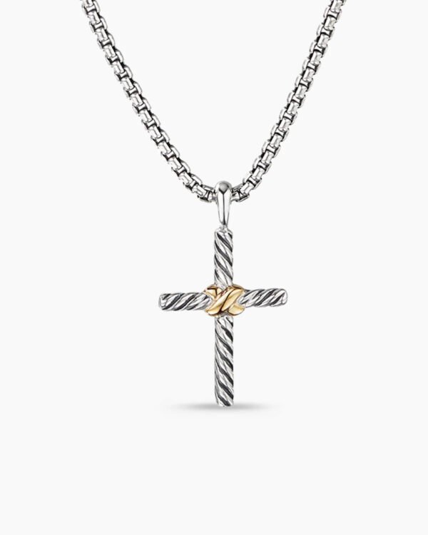 Petite X Cross Necklace Sterling Silver with 14K Yellow Gold, 24mm