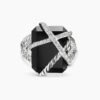 Cable Wrap Ring Sterling Silver with Black Onyx and Diamonds - 6