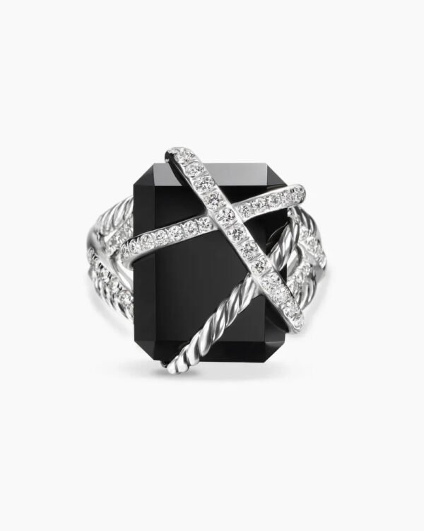 Cable Wrap Ring Sterling Silver with Black Onyx and Diamonds - 6