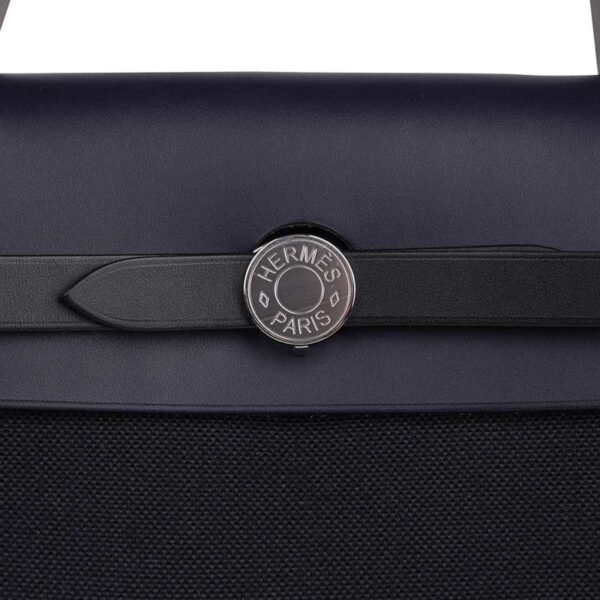 Herbag Zip 31 Bag Retourne Black Toile & Blue Indigo Vache Hunter Leather with Palladium Hardware