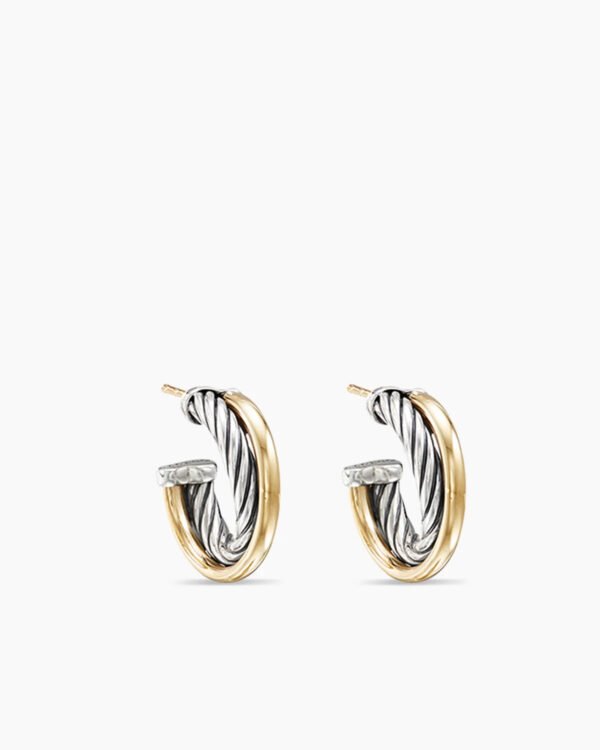 Crossover Hoop Earrings Sterling Silver with 18K Yellow Gold