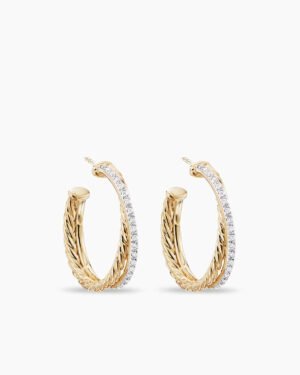 Crossover Hoop Earrings 18K Yellow Gold with Diamonds, 26.5mm