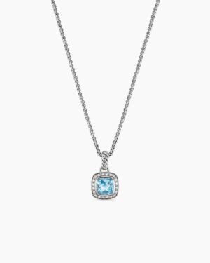 Petite Albion&reg; Pendant Necklace Sterling Silver with Blue Topaz and Diamonds, 7mm