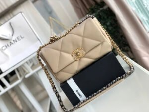 49953FB3-D7FE-FB4A-E5B0-1DF89ABFE3CC.jpg Chanel 19 Flap Bag Beige For Women 10.1in/26cm