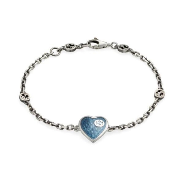 Interlocking G Light Blue Enamel Heart Bracelet