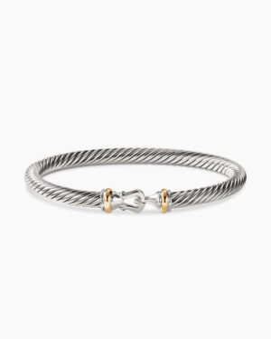 Buckle Classic Cable Bracelet Sterling Silver with 18K Yellow Gold, 5mm
