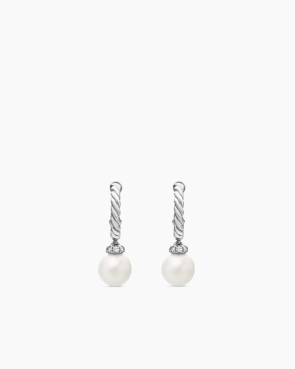 Pearl and Pav&eacute; Solari Drop Earrings Sterling Silver with Pearls and Diamonds, 18.4mm