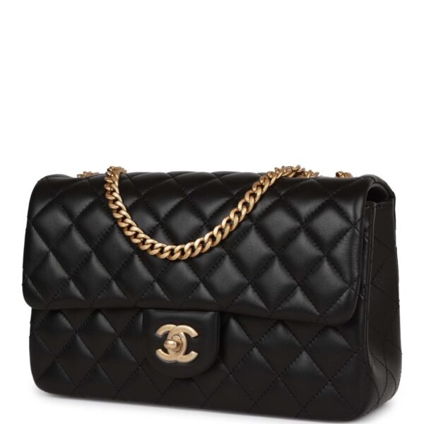 Medium Camellia Crush Flap Bag Black Lambskin Antique Gold Hardware