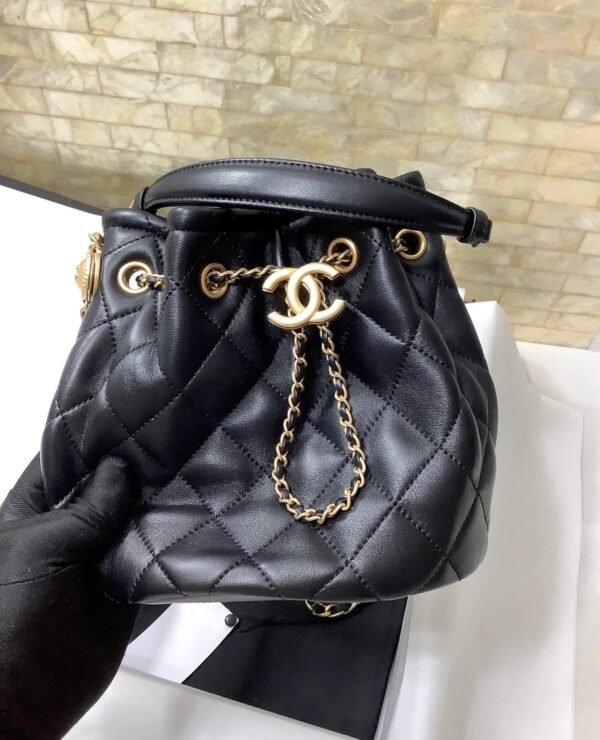 4AF25022-5677-59F7-3EC7-D1199651BCF4.jpg Chanel Classic Bucket Bag Gold Toned Hardware Black For Women 7.8in/20cm