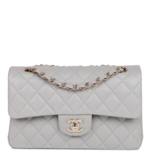 Small Classic Double Flap Grey Caviar Light Gold Hardware