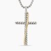 Crossover Cross Necklace Sterling Silver with 18K Yellow Gold, 35.6mm