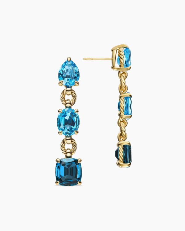 Marbella Drop Earrings 18K Yellow Gold with Blue Topaz and Hampton Blue Topaz, 51mm