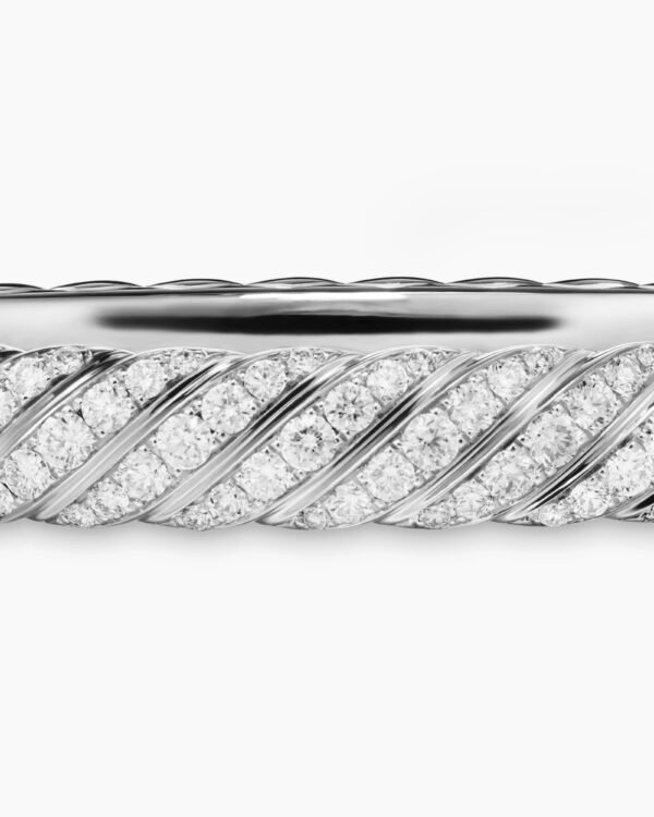 Sculpted Cable Bangle Bracelet 18K White Gold with Diamonds,  6.2mm