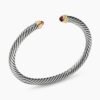 Classic Cable Bracelet Sterling Silver with 14K Yellow Gold and Garnets, 5mm
