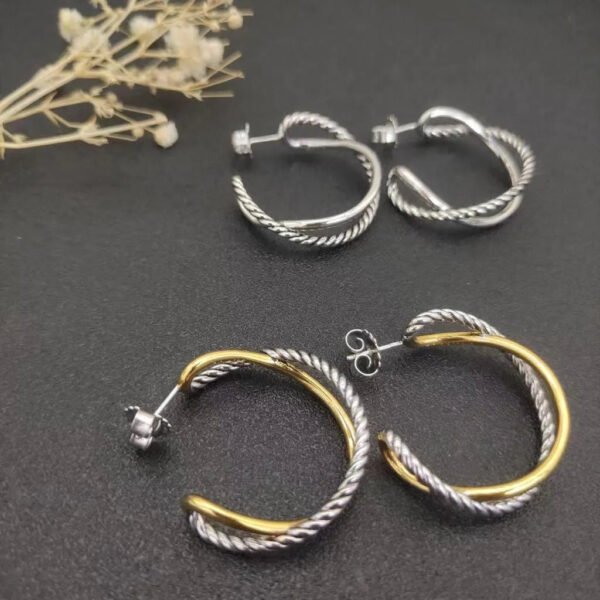 Crossover Hoop Earrings Sterling Silver with 18K Yellow Gold 33.7mm - Gold