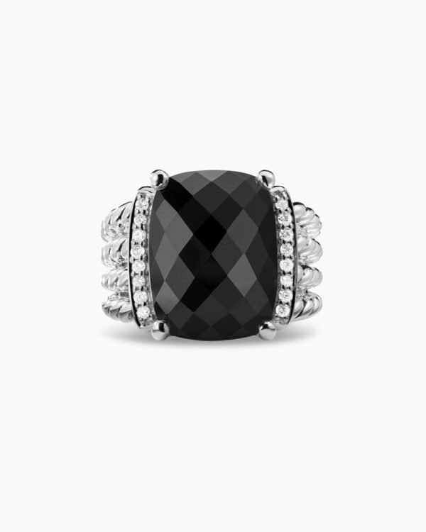 Wheaton Ring Sterling Silver with Black Onyx and Diamonds, 16mm