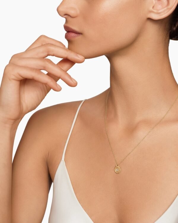 Initial Charm Necklace 18K Yellow Gold with Diamond R