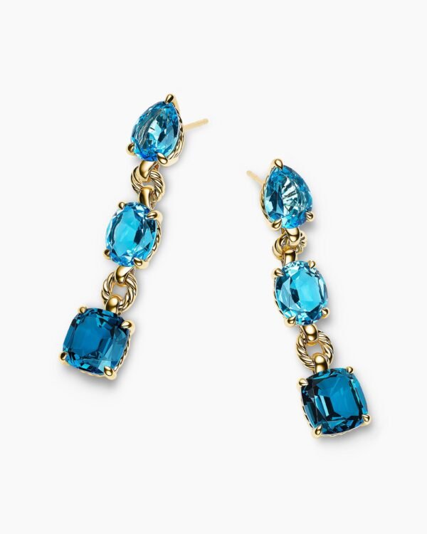 Marbella Drop Earrings 18K Yellow Gold with Blue Topaz and Hampton Blue Topaz, 51mm