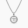 Initial Charm Necklace Sterling Silver with Diamond T