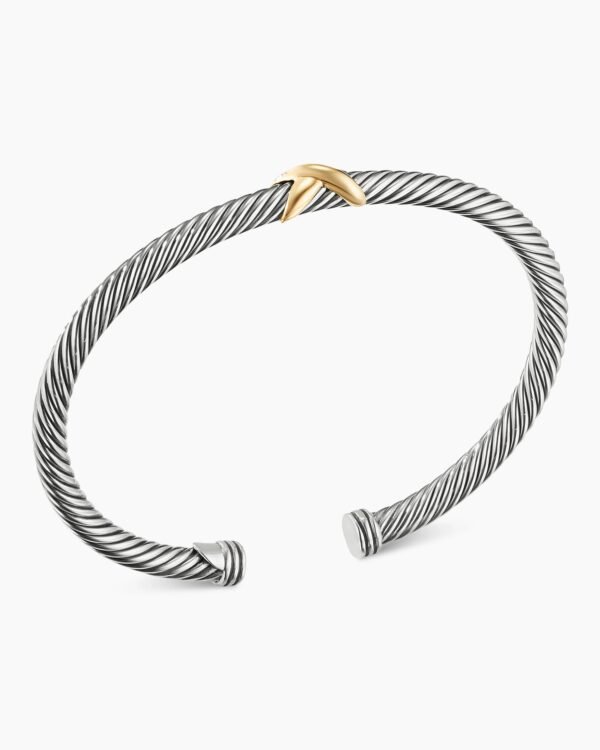 X Classic Cable Station Bracelet Sterling Silver with 18K Yellow Gold, 4mm