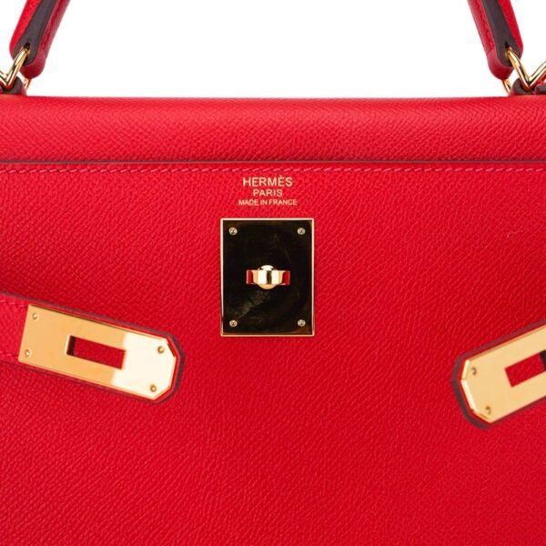 Kelly 28 Sellier Bag Rouge Casaque Epsom Leather with Gold Hardware