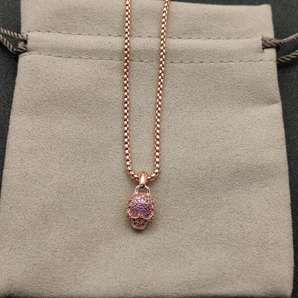 Skull Amulet Full Pav&eacute; Purple Sapphires and 18K Rose Gold, 14mm
