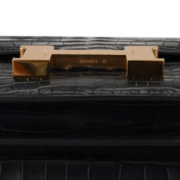 Mini Constance 18 Bag Black Matte Alligator with Gold Hardware and Mirror