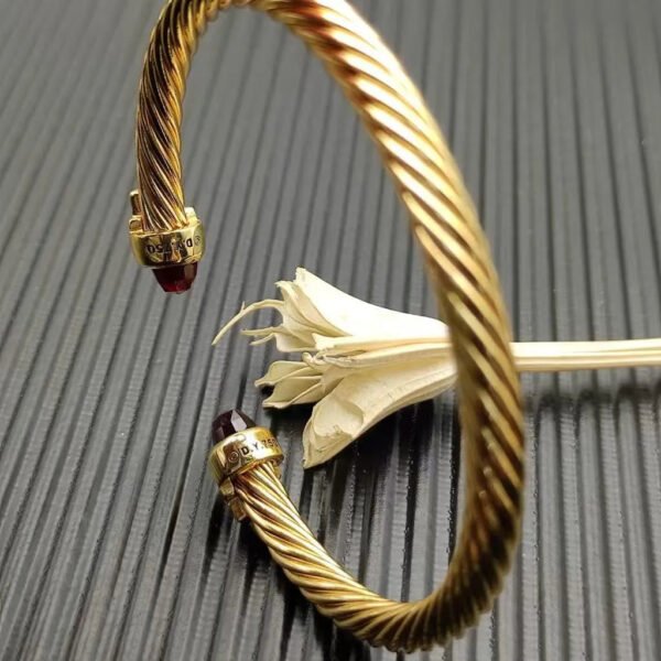 Cable Bracelet with Garnet & Diamond Accents  5mm