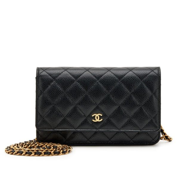 51BEF47C-A1B8-335D-EFBF-D27EC37F5CD4.jpg Black Caviar Wallet on Chain with Gold Hardware, 2023