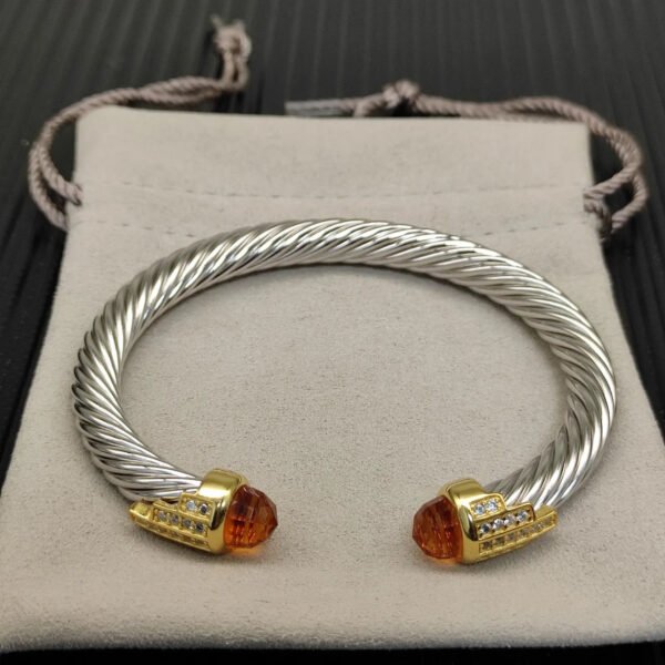 7mm Cable Bracelet with Champagne & Diamond Accents ??Gold Cap