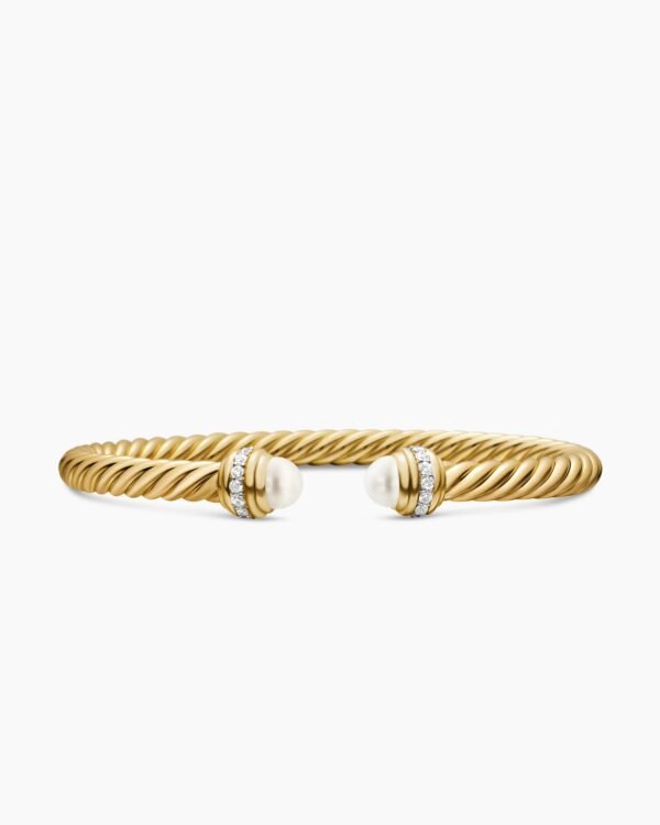 Classic Cablespira&reg; Bracelet 18K Yellow Gold with Pearls and Diamonds, 5mm