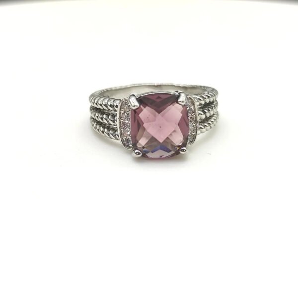 Petite Wheaton&reg; Ring Sterling Silver with Amethyst and Diamonds, 10mm - 6