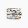 Double X Crossover Ring Sterling Silver with 18K Yellow Gold, 13mm