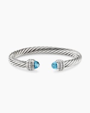 53EEFB6A-10C2-8AB3-C990-369E8053ABD8_afcbdb2e-f8b3-4267-8177-f339fd4b3872.jpg Classic Cable Bracelet Sterling Silver with Blue Topaz and Diamonds, 7mm